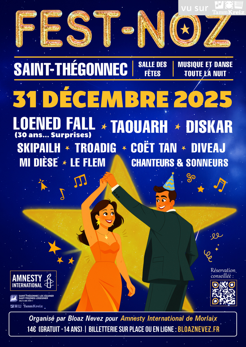 Fest-noz du réveillon à Saint-Thégonnec<br>Un ticket conso offert à nos adhérents 