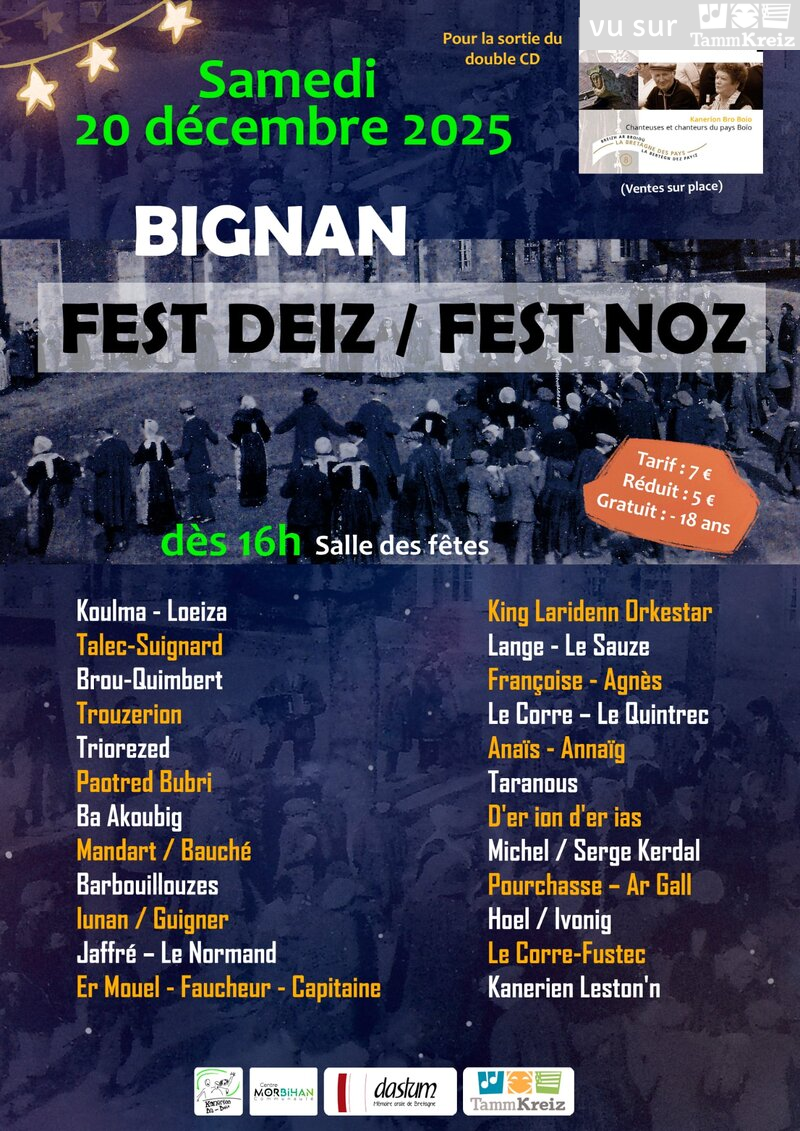 Fest-deiz à noz à Bignan<br>2€ de réduction sur l'entrée pour nos adhérents